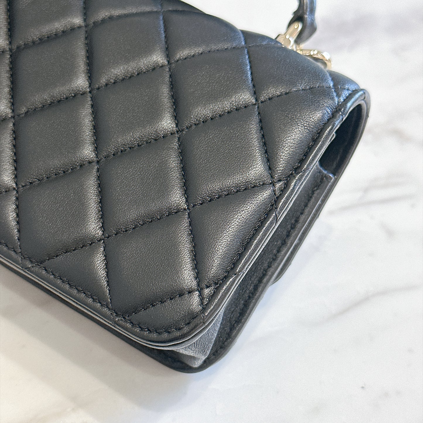 Chanel Top Handle Phone Holder in Black Lambskin