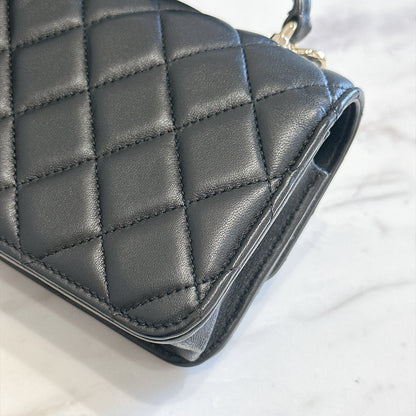 Chanel Top Handle Phone Holder in Black Lambskin