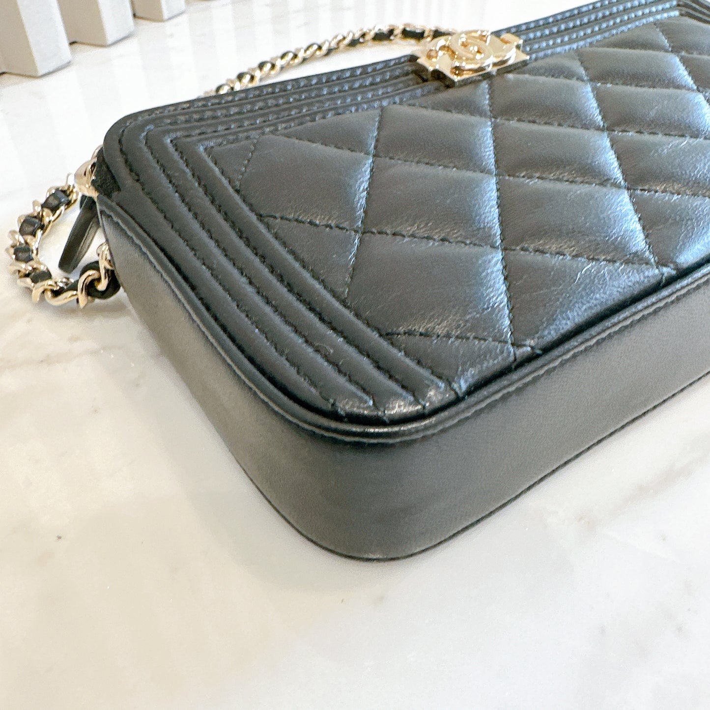 Chanel Boy Double Chain Pochette Black GHW