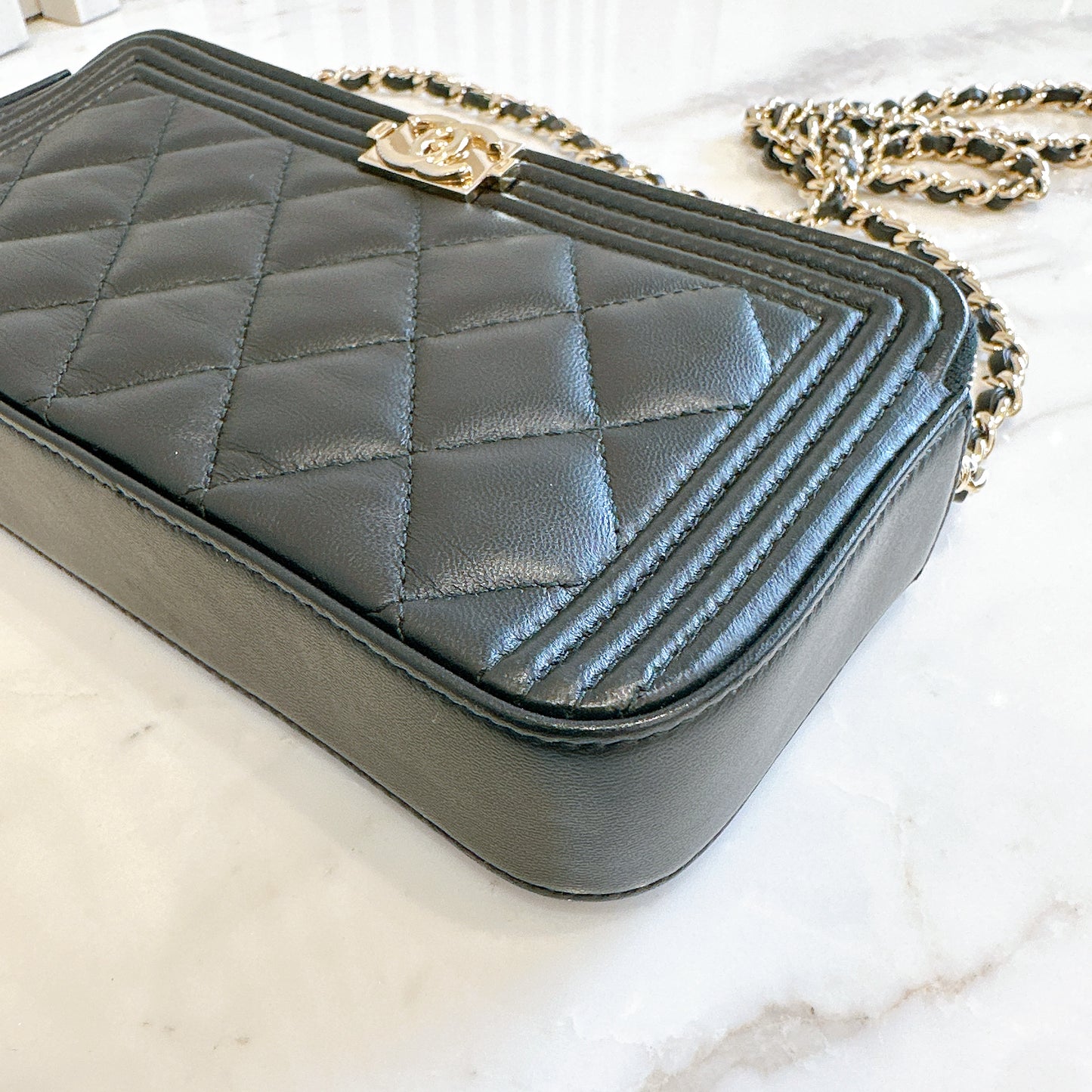 Chanel Boy Double Chain Pochette Black GHW