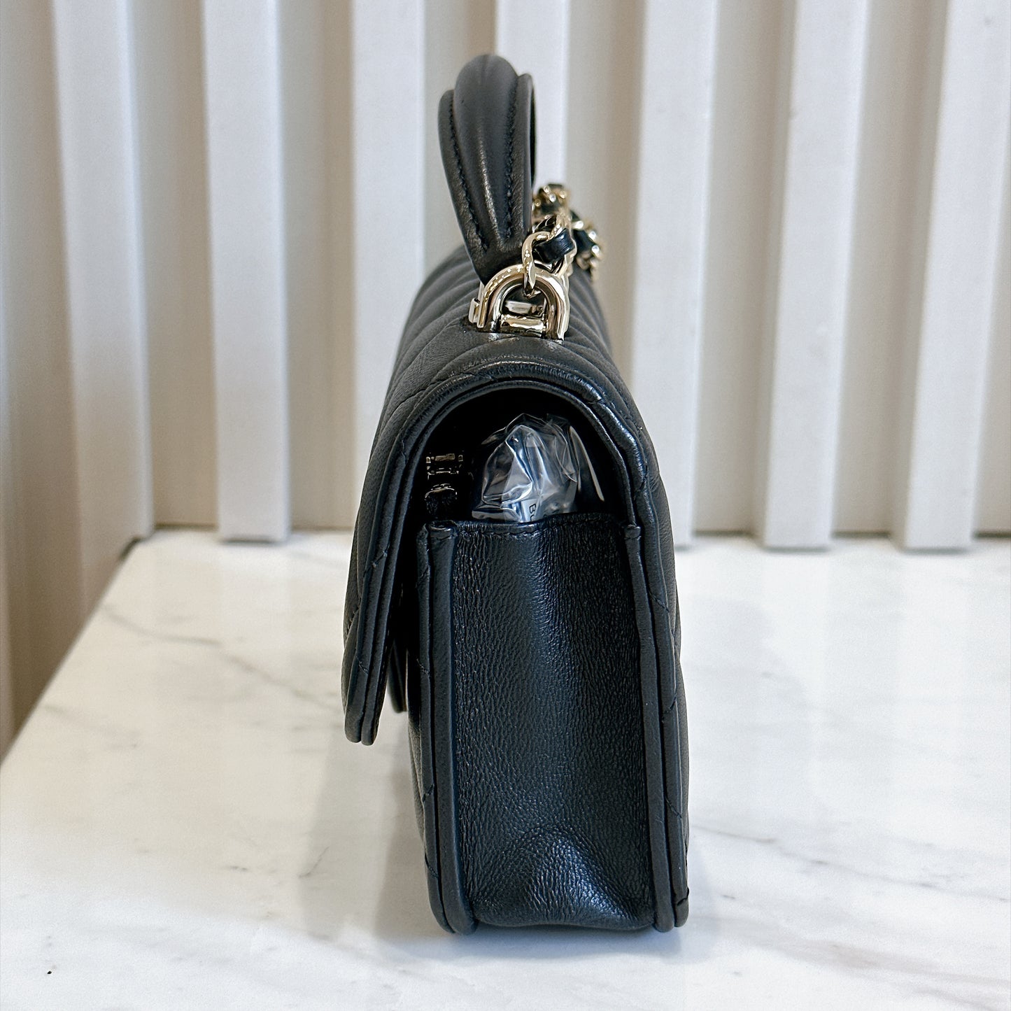 Chanel Top Handle Phone Holder in Black Lambskin