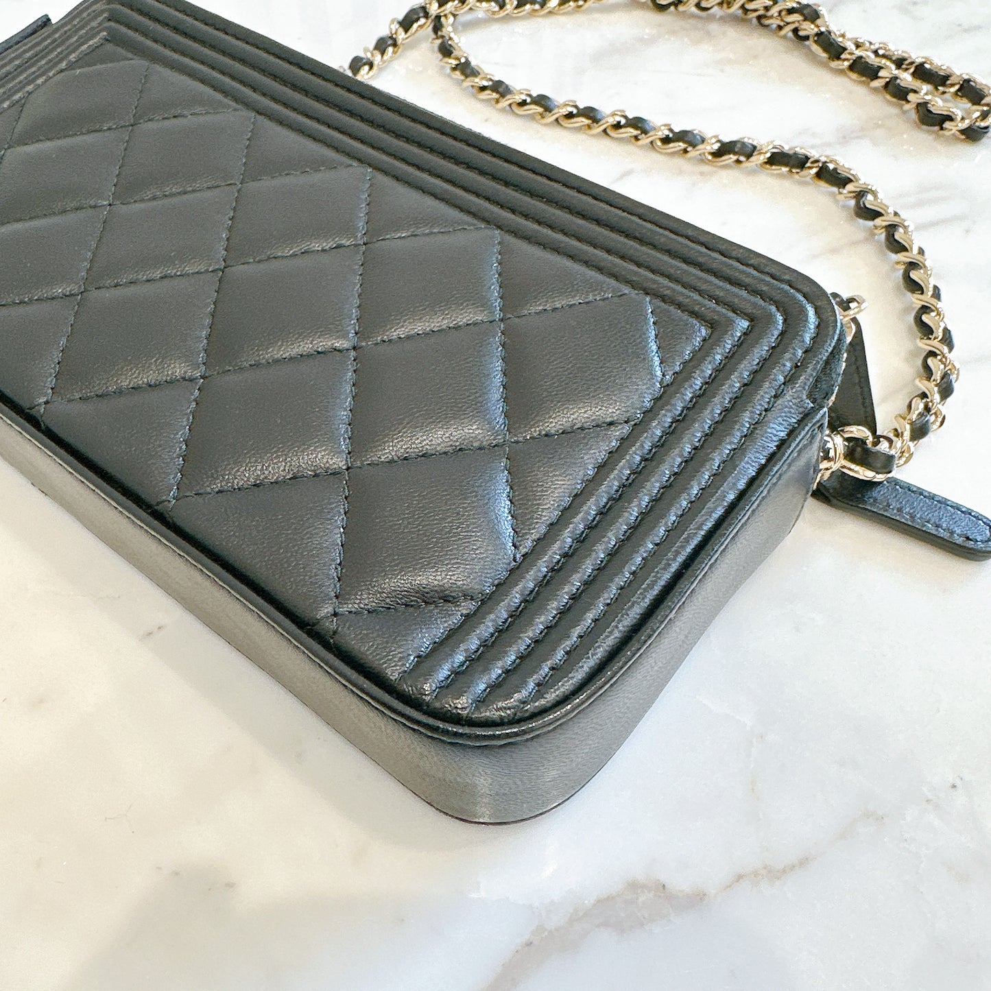 Chanel Boy Double Chain Pochette Black GHW