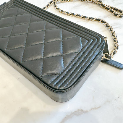 Chanel Boy Double Chain Pochette Black GHW
