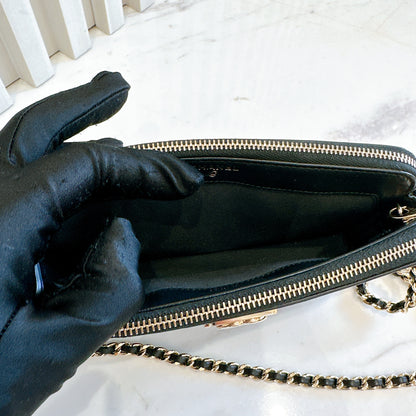 Chanel Boy Double Chain Pochette Black GHW