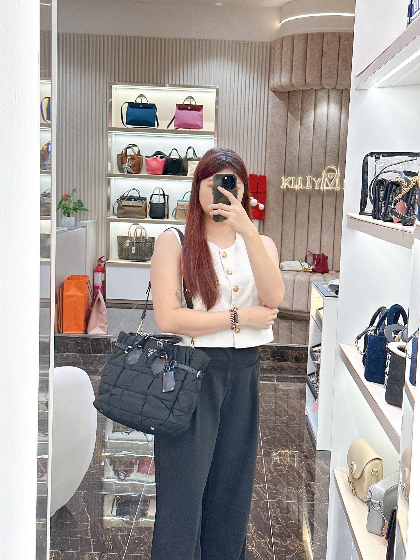 Prada Crispy Nylon Metal Shopping Tote in Black