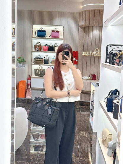 Prada Crispy Nylon Metal Shopping Tote in Black