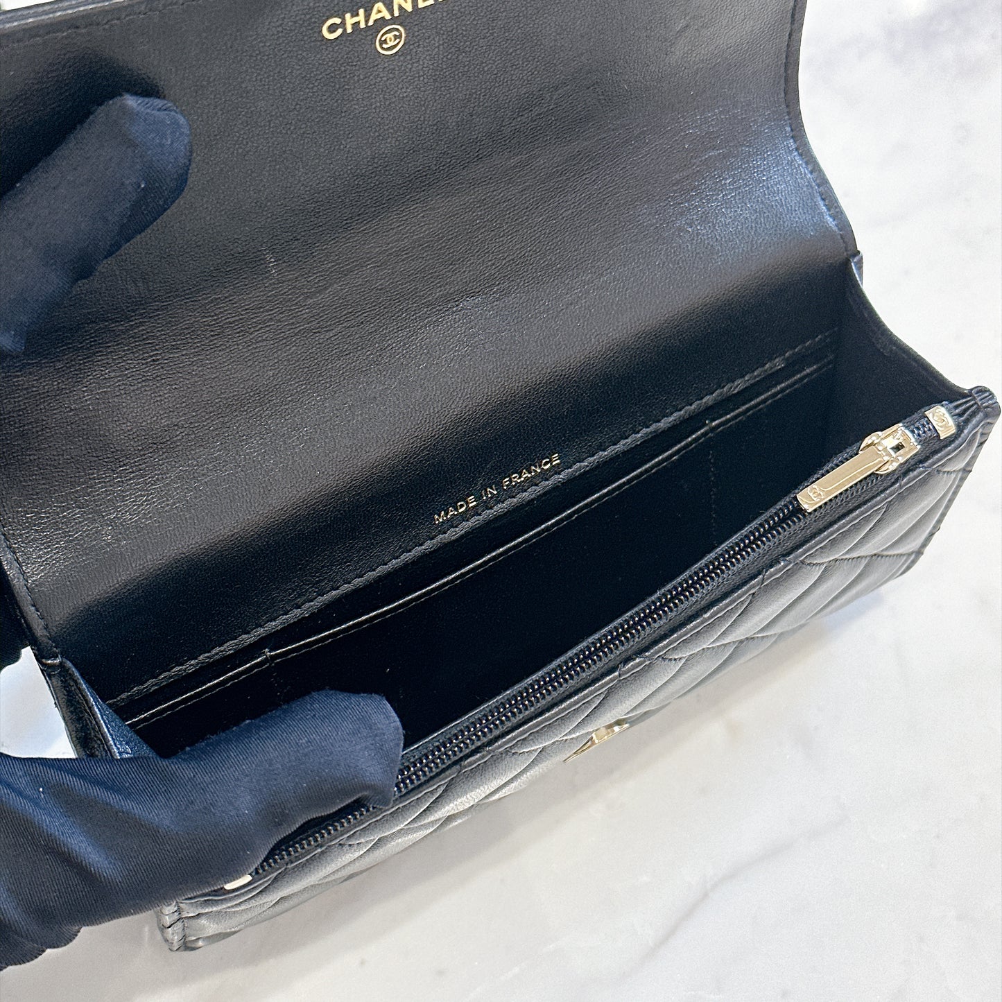 Chanel Top Handle Phone Holder in Black Lambskin