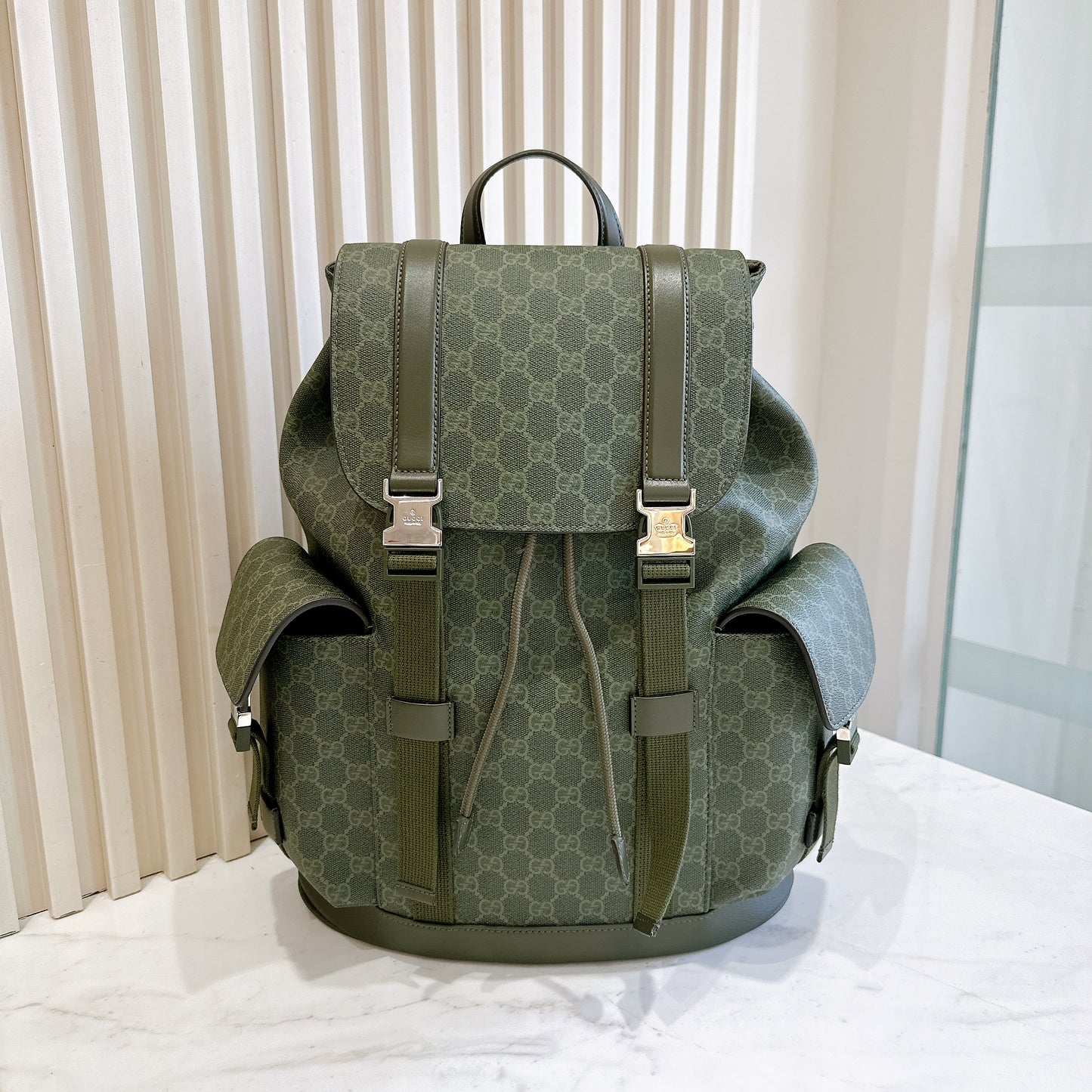 Gucci GG Monogram Large Backpack in Forest Green
