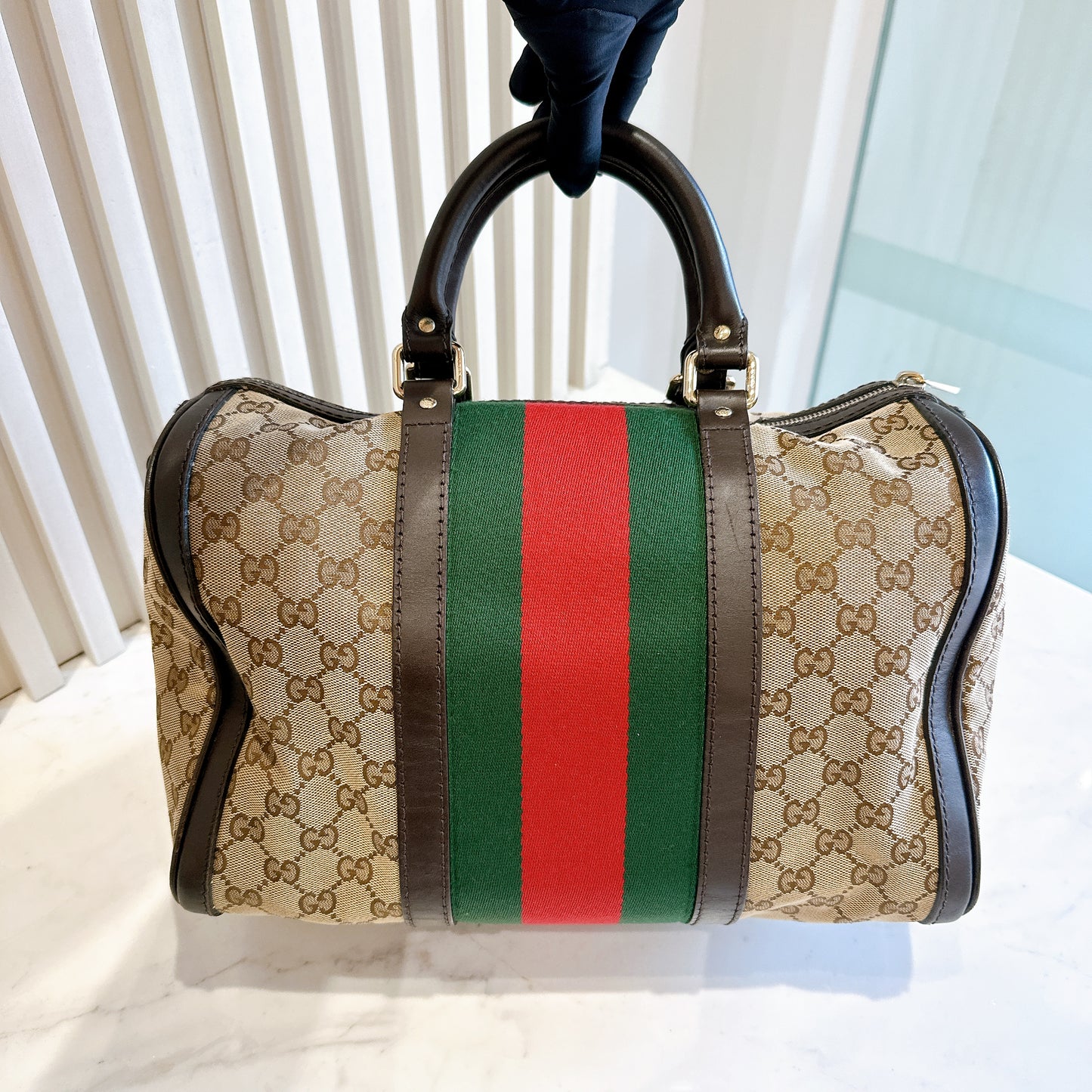 Gucci Boston Web Canvas Bag