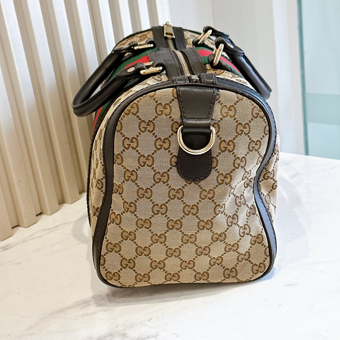 Gucci Boston Web Canvas Bag