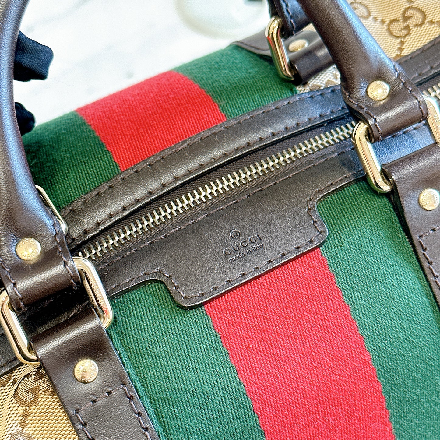 Gucci Boston Web Canvas Bag