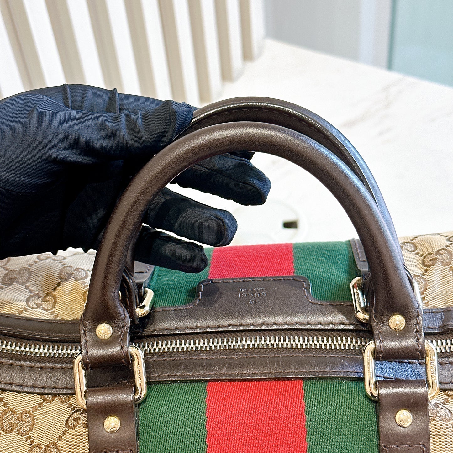 Gucci Boston Web Canvas Bag