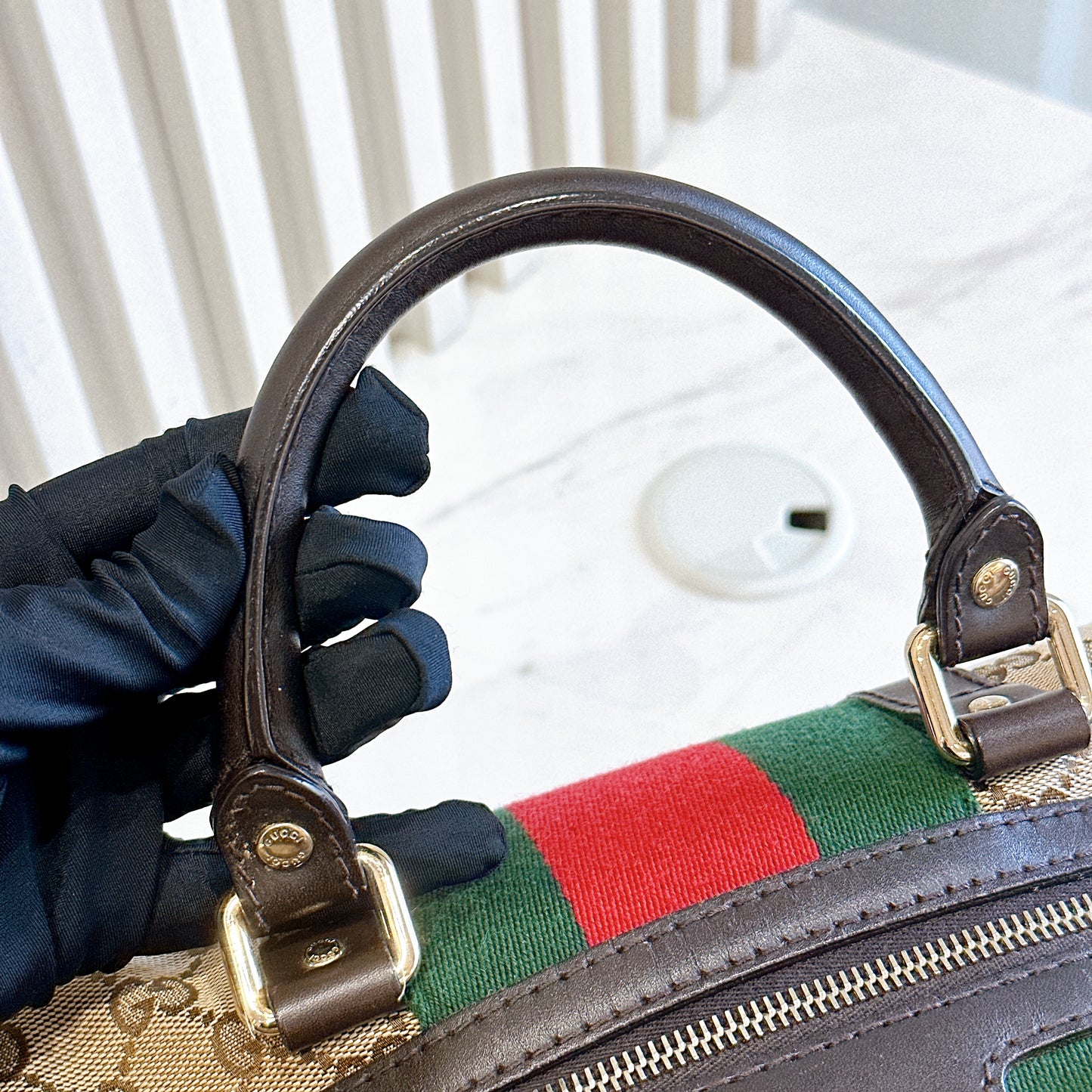 Gucci Boston Web Canvas Bag