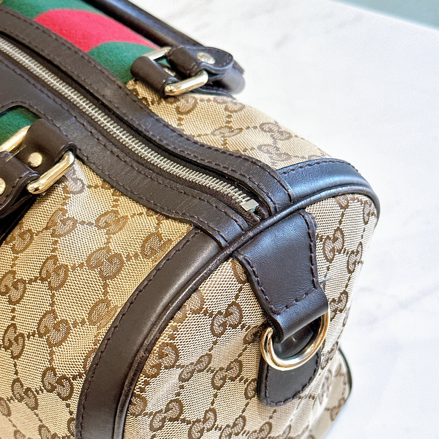 Gucci Boston Web Canvas Bag