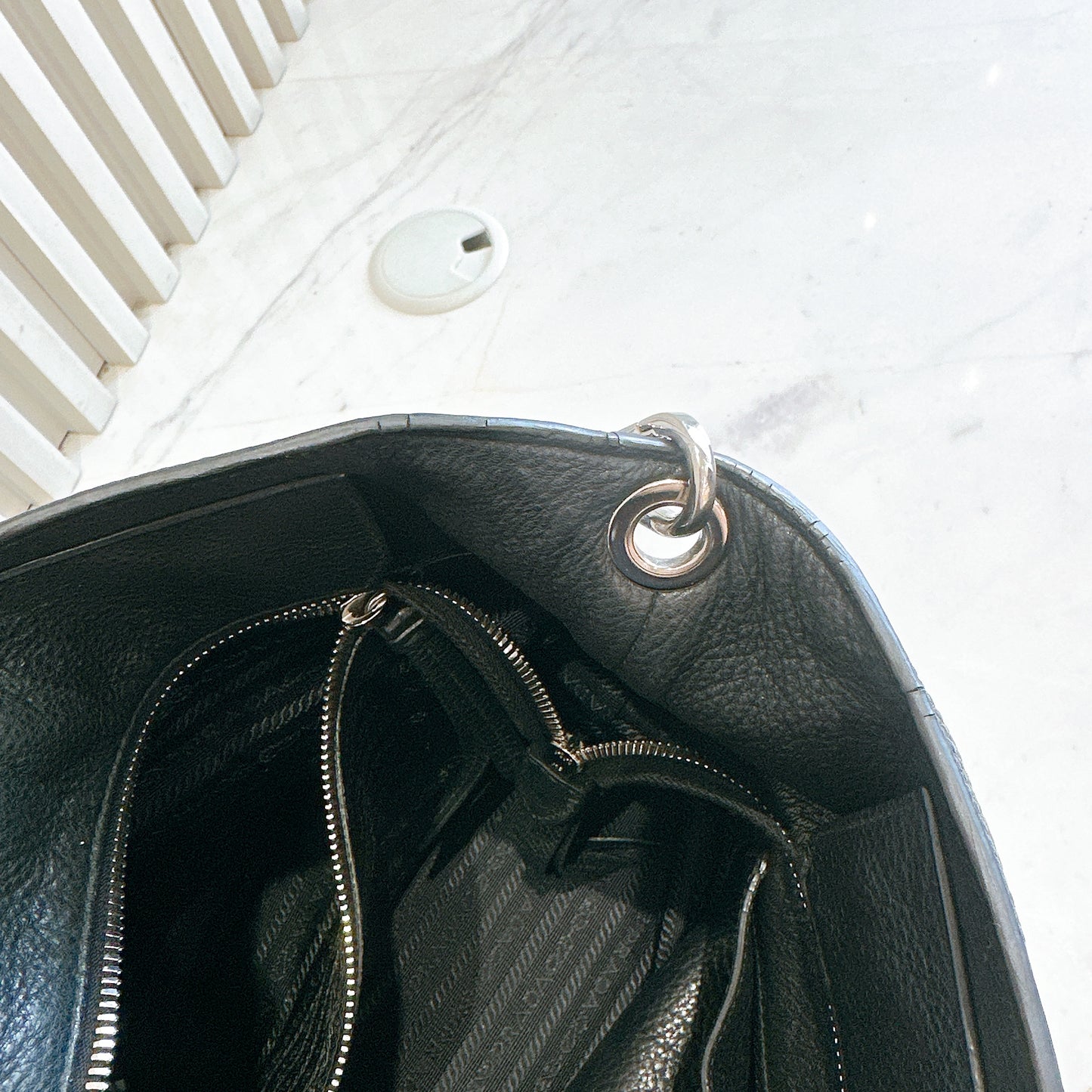 Prada Classic Logo Secchiello Bucket Bag in Nero