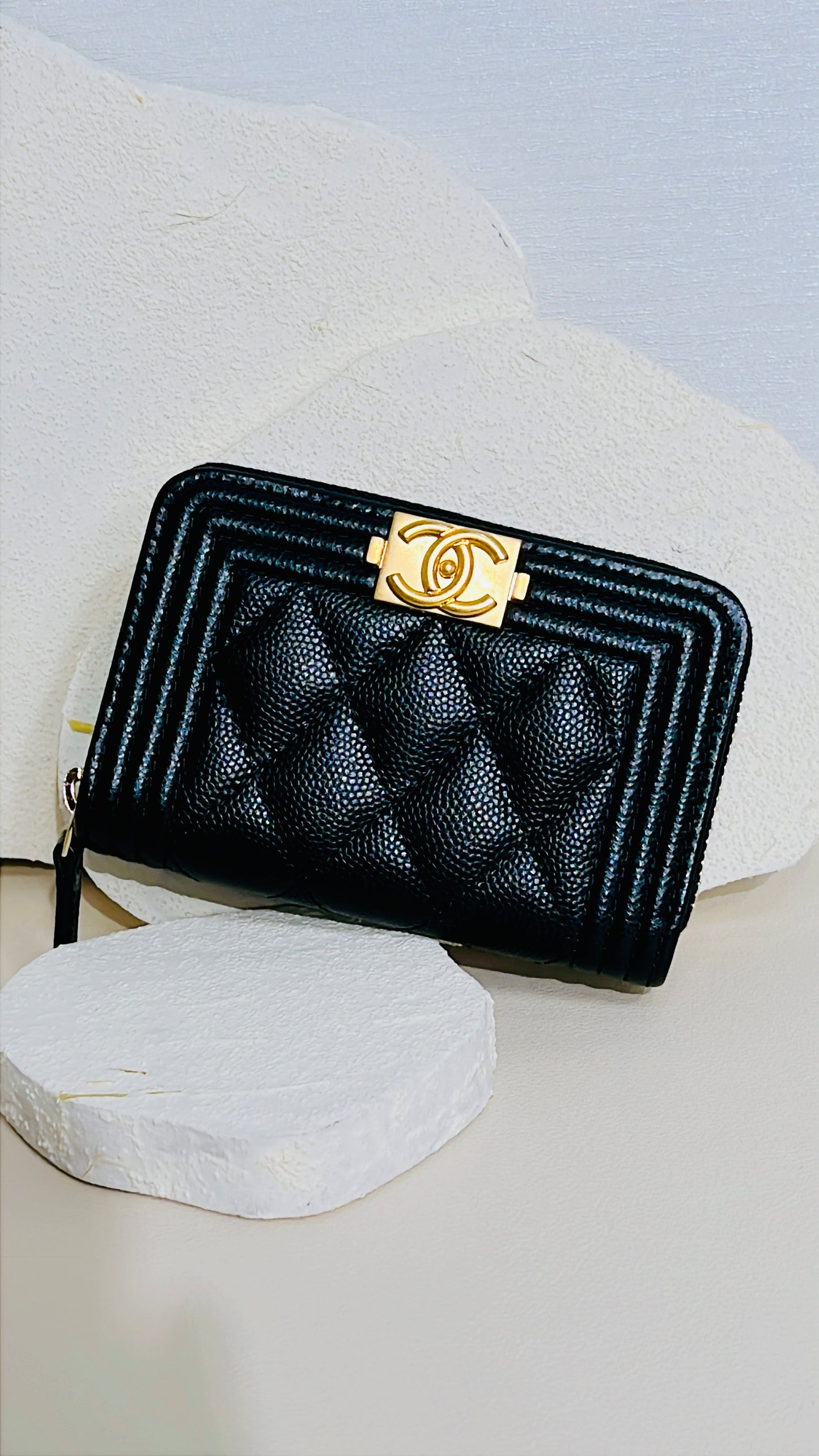 Chanel Boy Zip Around Coin Purse in Black Caviar