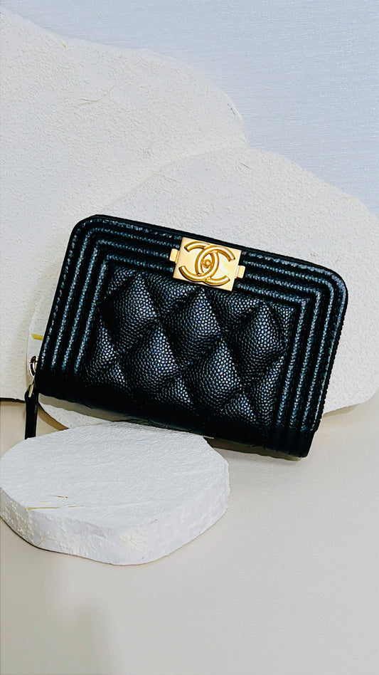 Chanel Boy Zip Around Coin Purse in Black Caviar