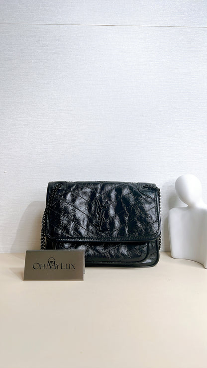 YSL Niki Baby in Vintage Leather Black