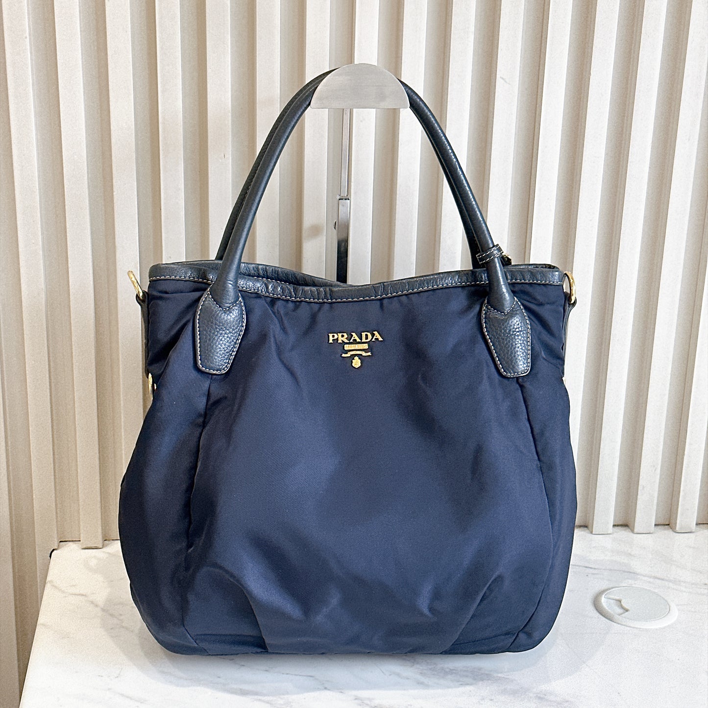 Prada 2 Way Navy Blue Nylon Tote