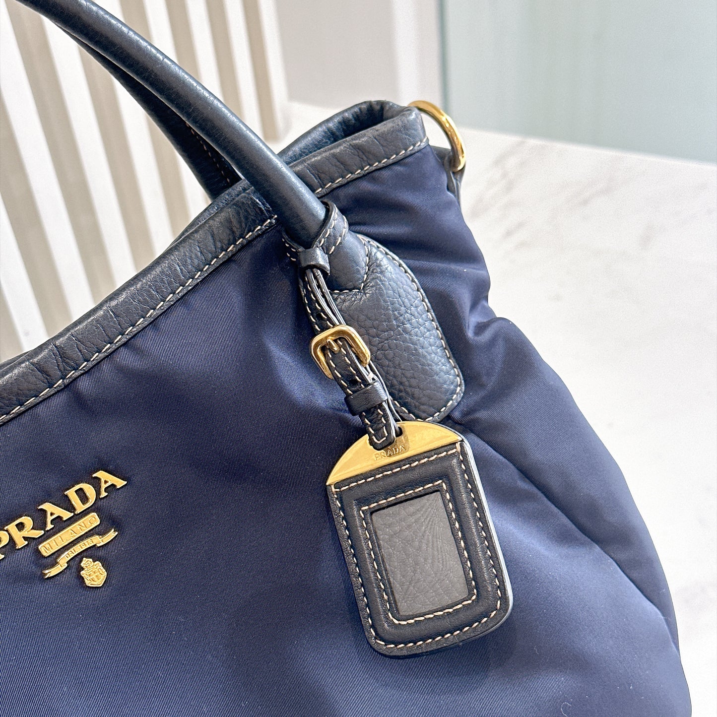 Prada 2 Way Navy Blue Nylon Tote