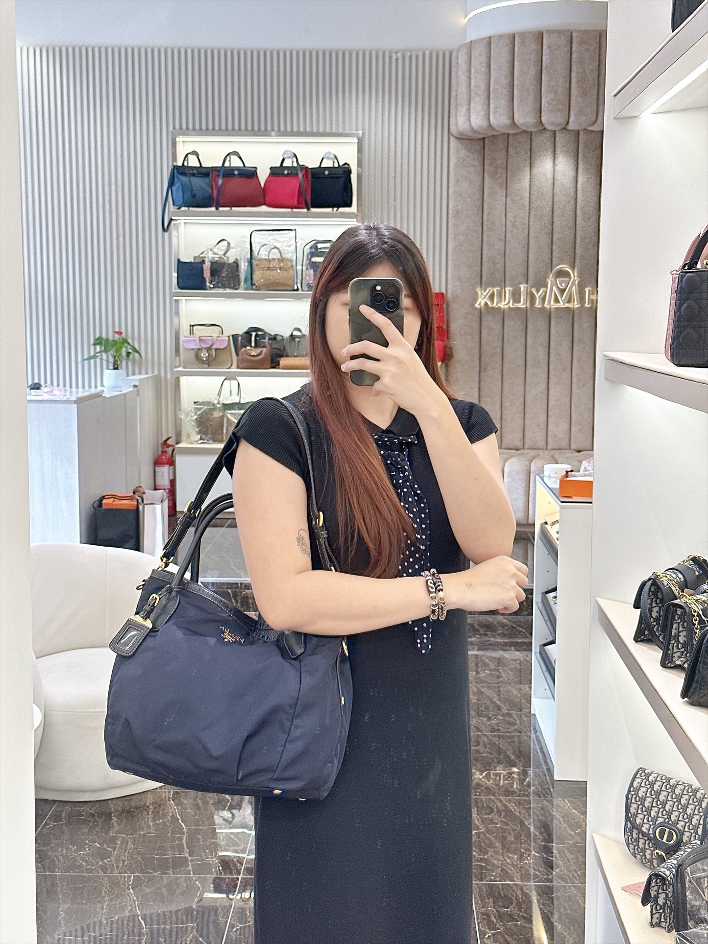 Prada 2 Way Navy Blue Nylon Tote