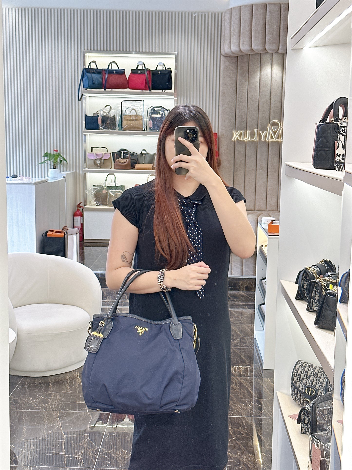 Prada 2 Way Navy Blue Nylon Tote