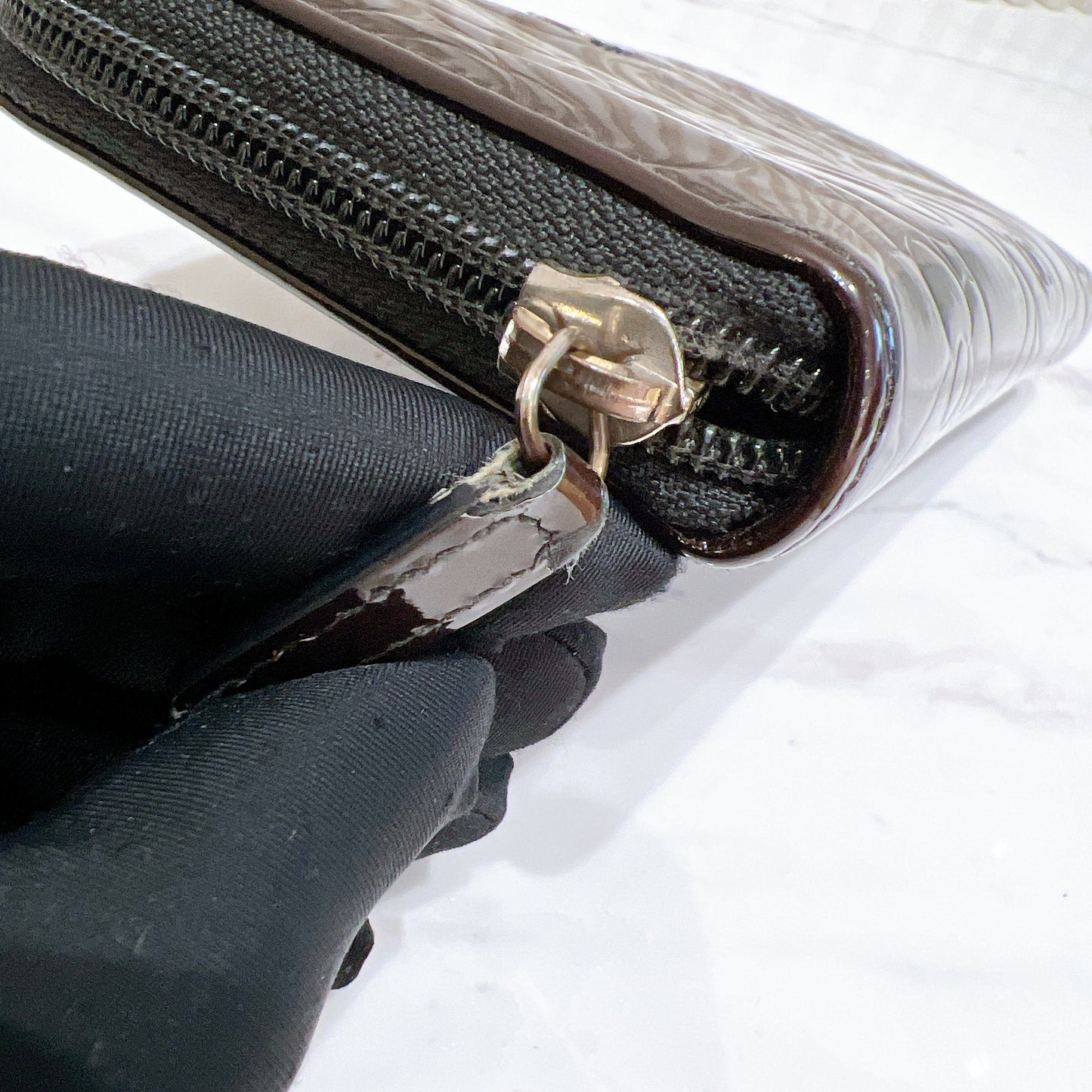 Chanel Patent Camellia Zippy Wallet