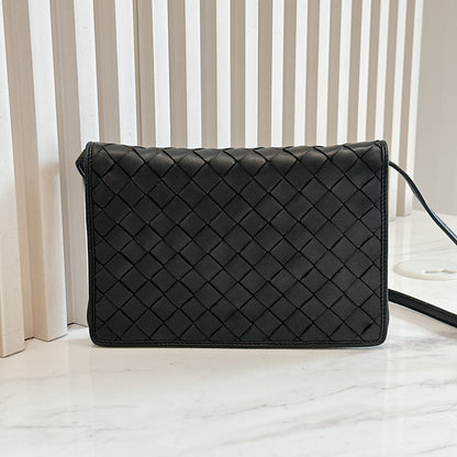 Bottega Veneta Black Intrecciato Leather Wallet on Chain