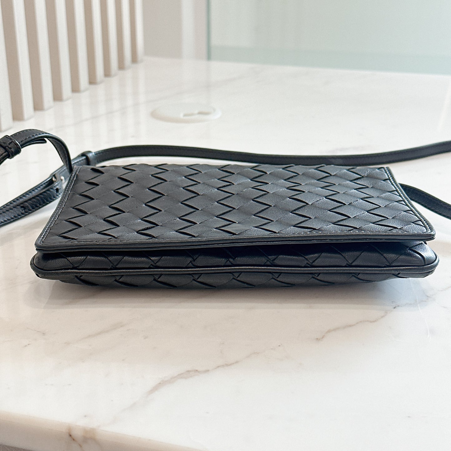 Bottega Veneta Black Intrecciato Leather Wallet on Chain