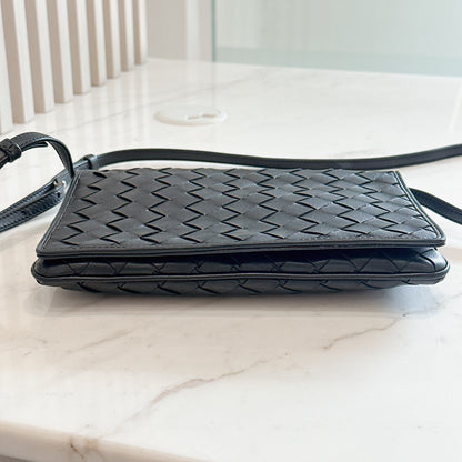 Bottega Veneta Black Intrecciato Leather Wallet on Chain