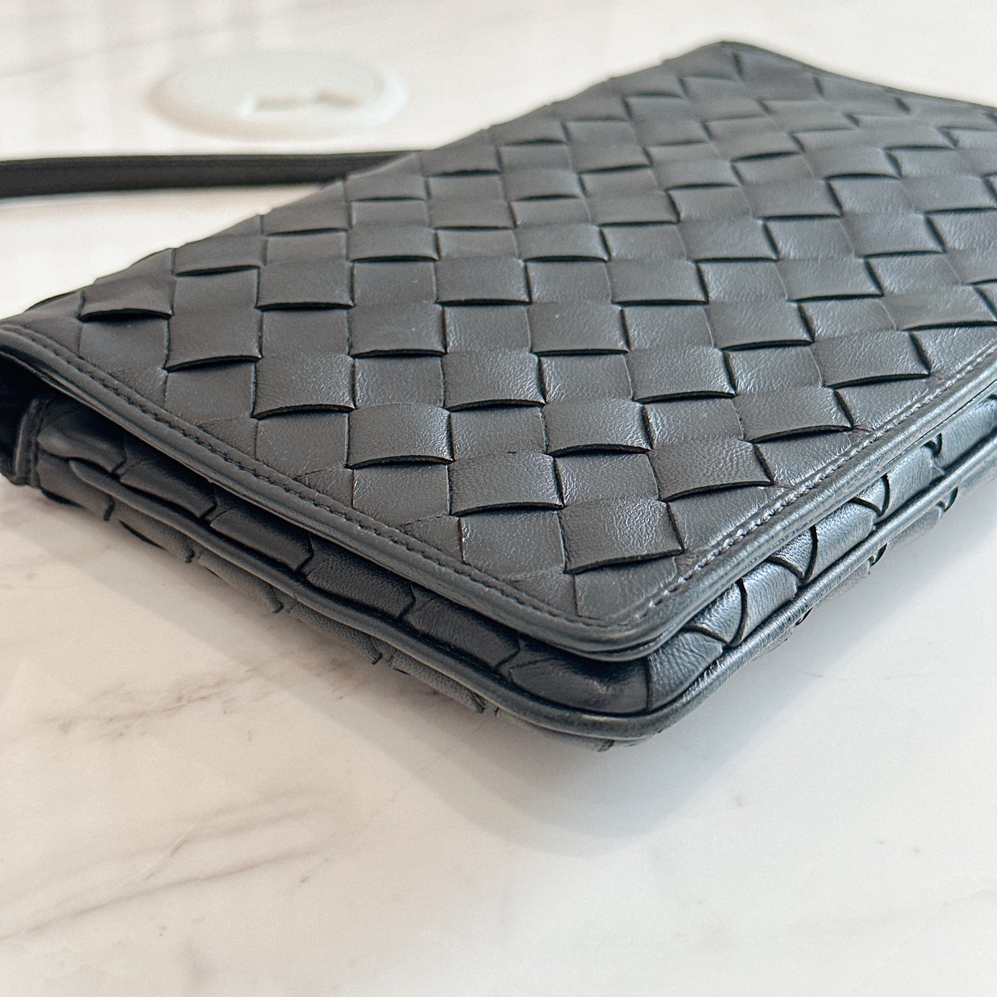 Bottega Veneta Black Intrecciato Leather Wallet on Chain