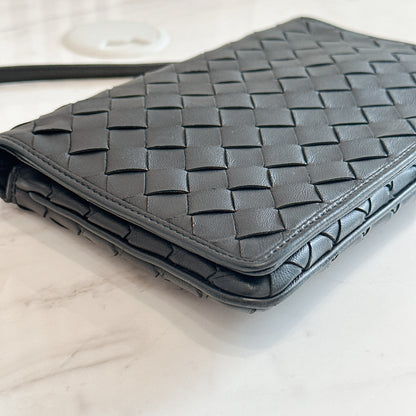Bottega Veneta Black Intrecciato Leather Wallet on Chain