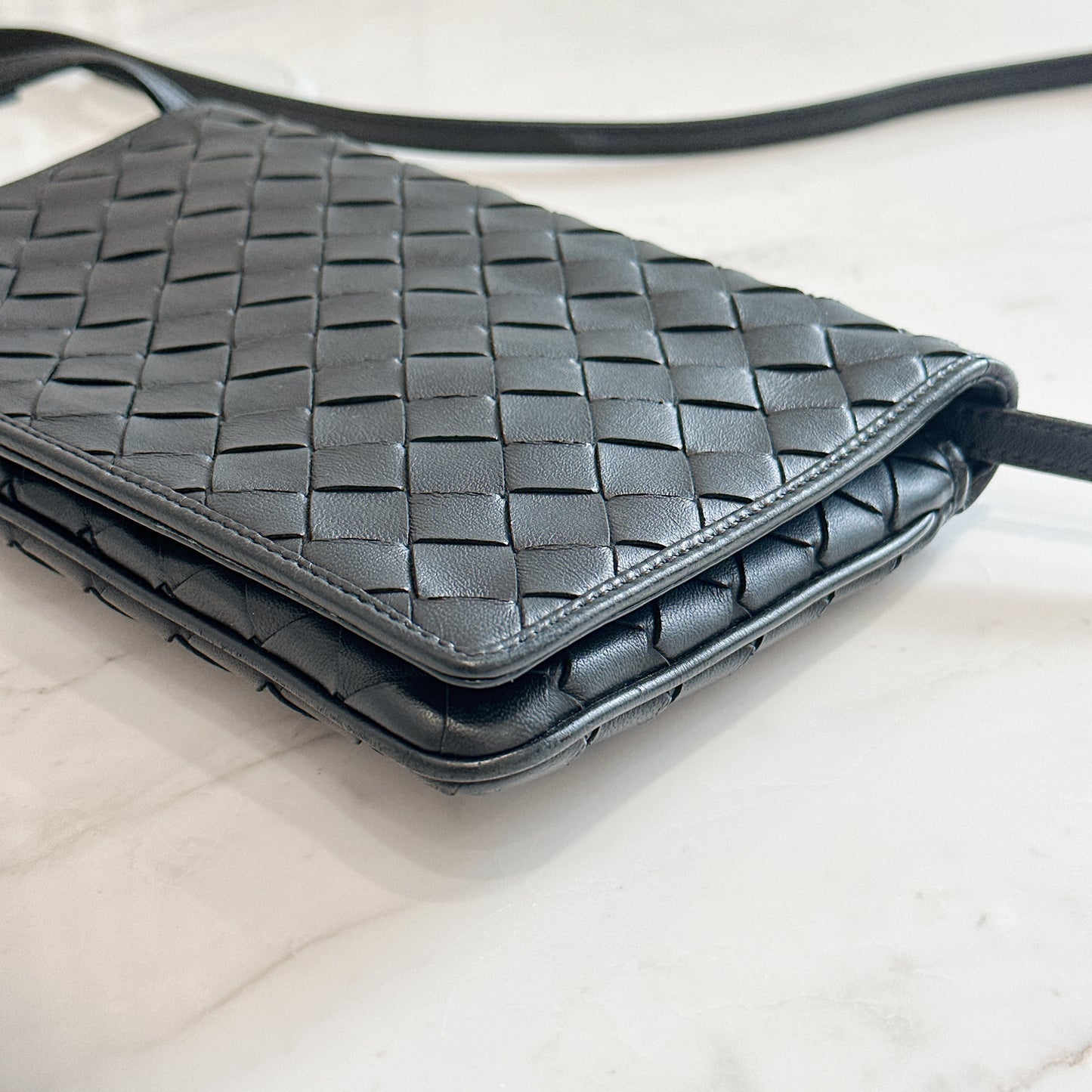 Bottega Veneta Black Intrecciato Leather Wallet on Chain