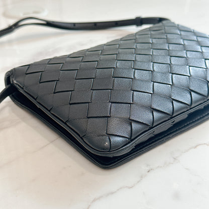 Bottega Veneta Black Intrecciato Leather Wallet on Chain