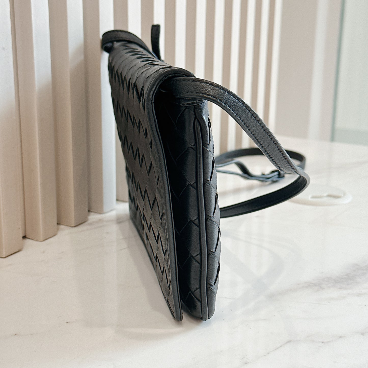 Bottega Veneta Black Intrecciato Leather Wallet on Chain