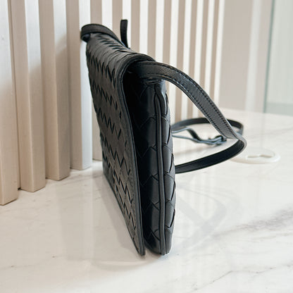 Bottega Veneta Black Intrecciato Leather Wallet on Chain