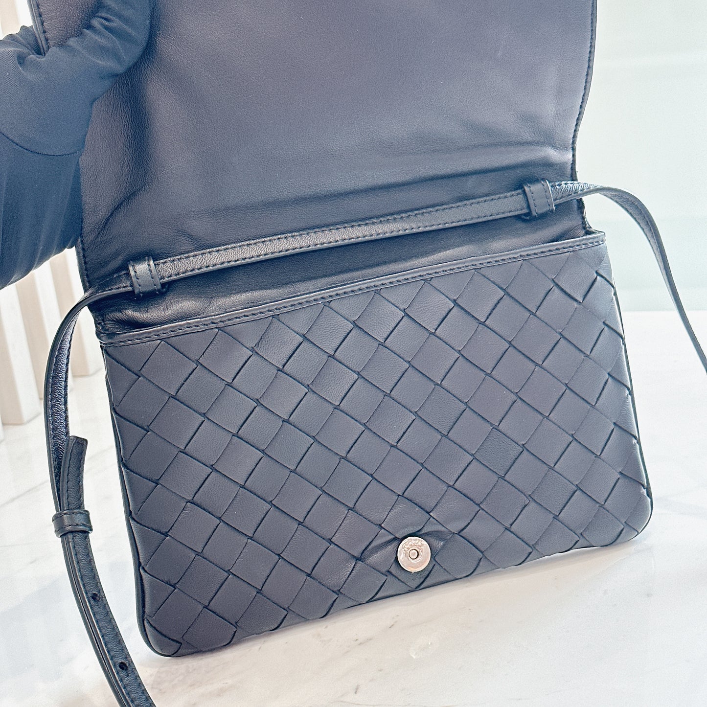 Bottega Veneta Black Intrecciato Leather Wallet on Chain