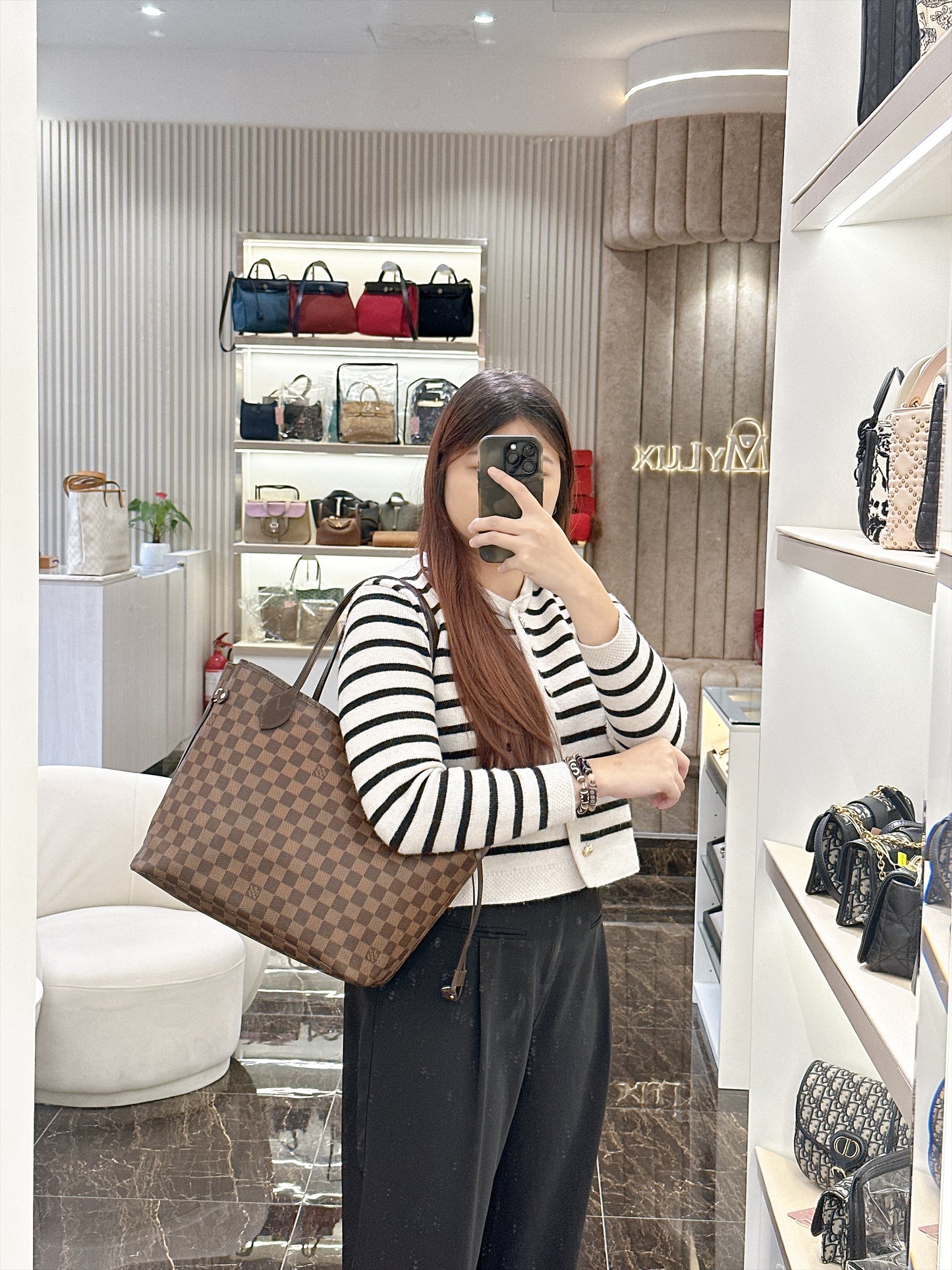 LV Damier Ebene Neverfull MM