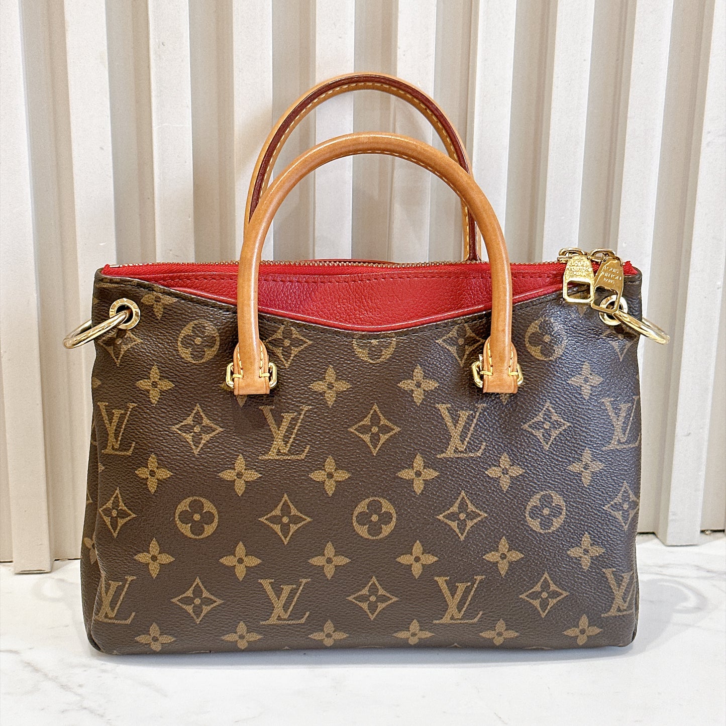 LV Pallas BB in Monogram and Cherry Red