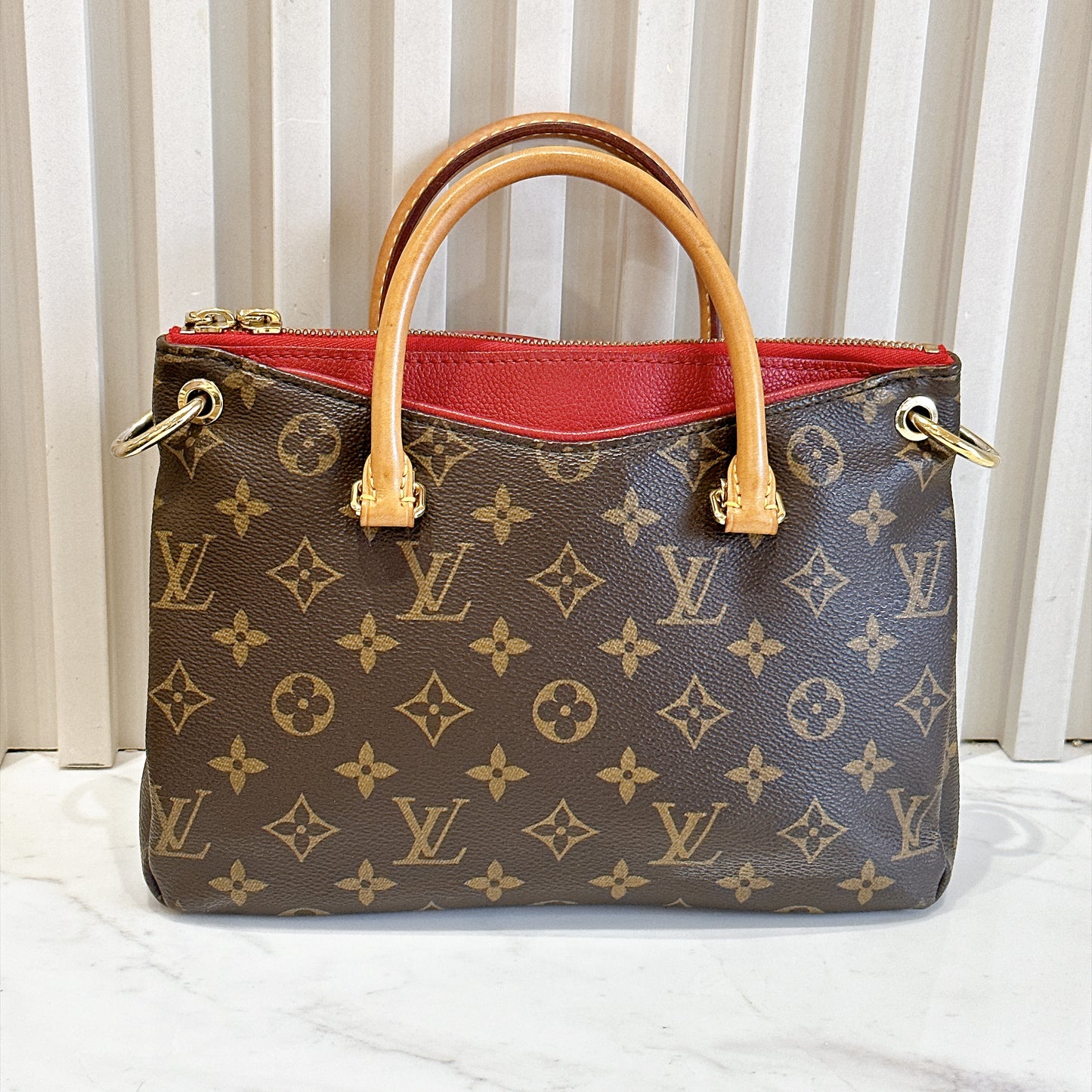 LV Pallas BB in Monogram and Cherry Red