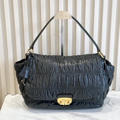 Prada Gaufre Ruched Flap Bag in Black Nappa Leather