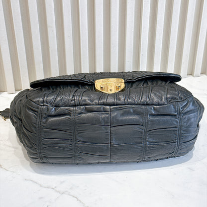 Prada Gaufre Ruched Flap Bag in Black Nappa Leather
