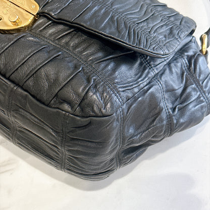Prada Gaufre Ruched Flap Bag in Black Nappa Leather