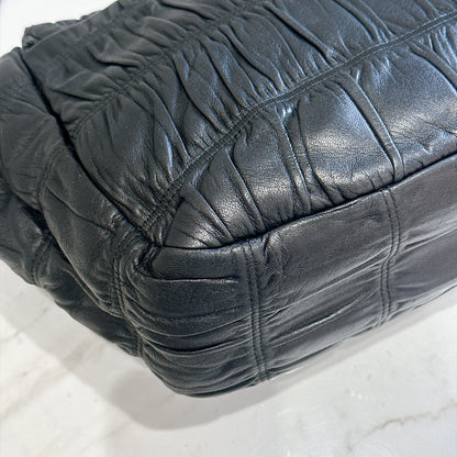 Prada Gaufre Ruched Flap Bag in Black Nappa Leather