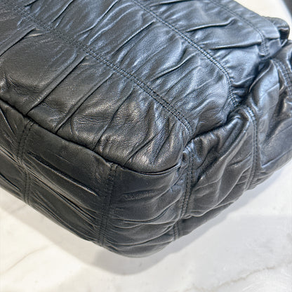 Prada Gaufre Ruched Flap Bag in Black Nappa Leather