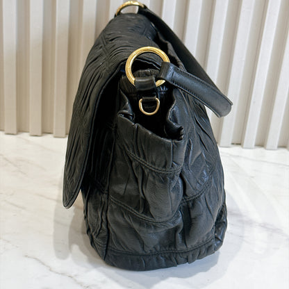 Prada Gaufre Ruched Flap Bag in Black Nappa Leather