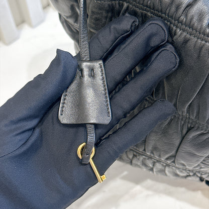 Prada Gaufre Ruched Flap Bag in Black Nappa Leather