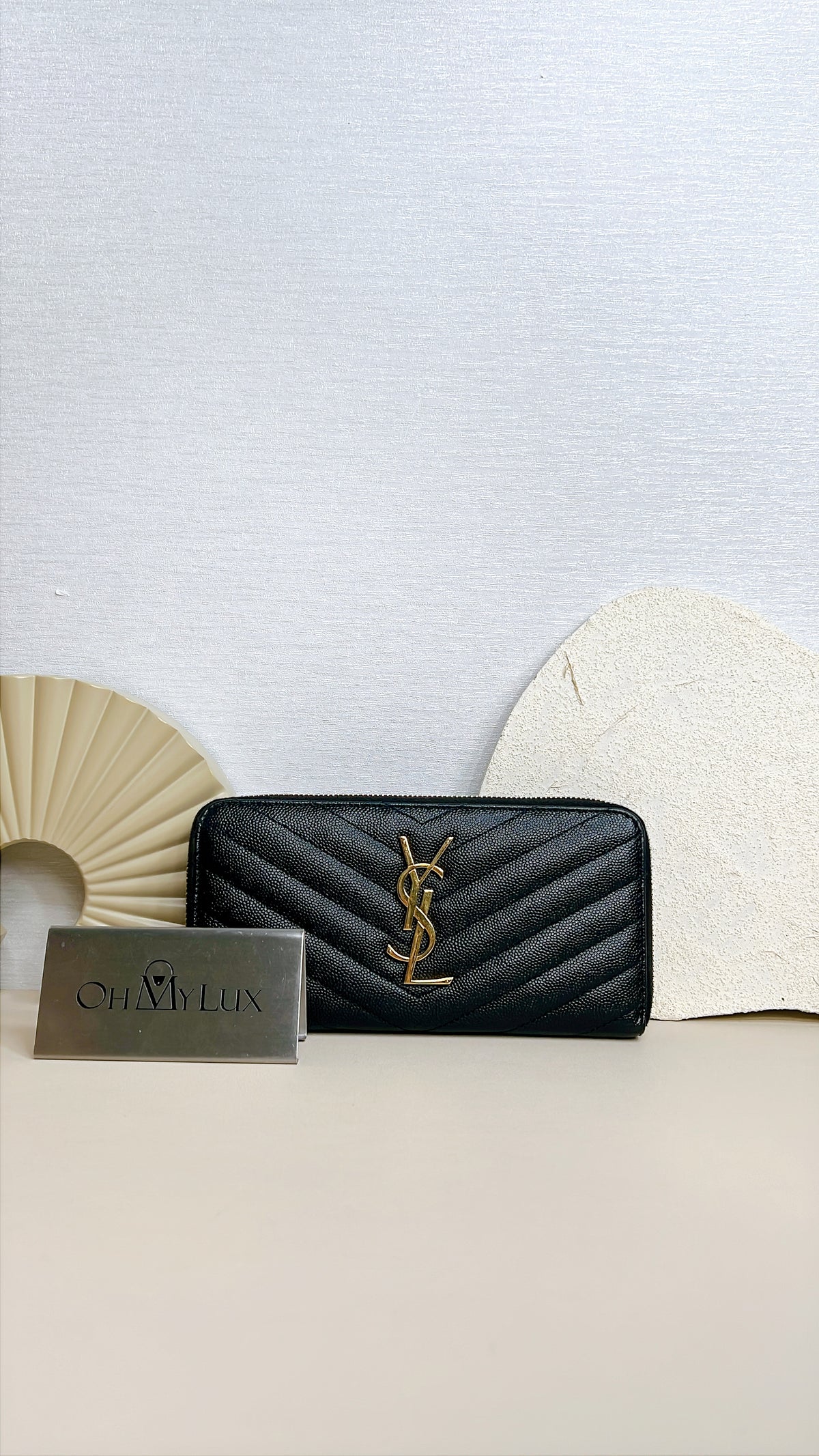 YSL Cassandre Metalasse Zip Around Wallet