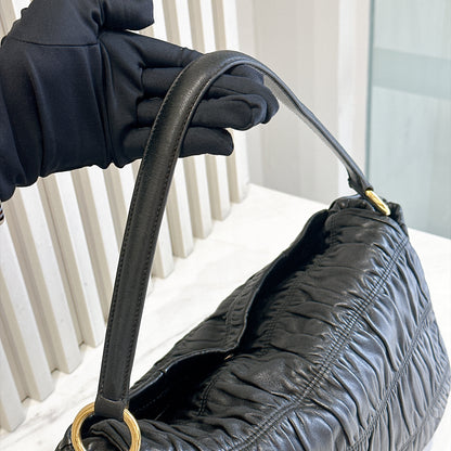 Prada Gaufre Ruched Flap Bag in Black Nappa Leather