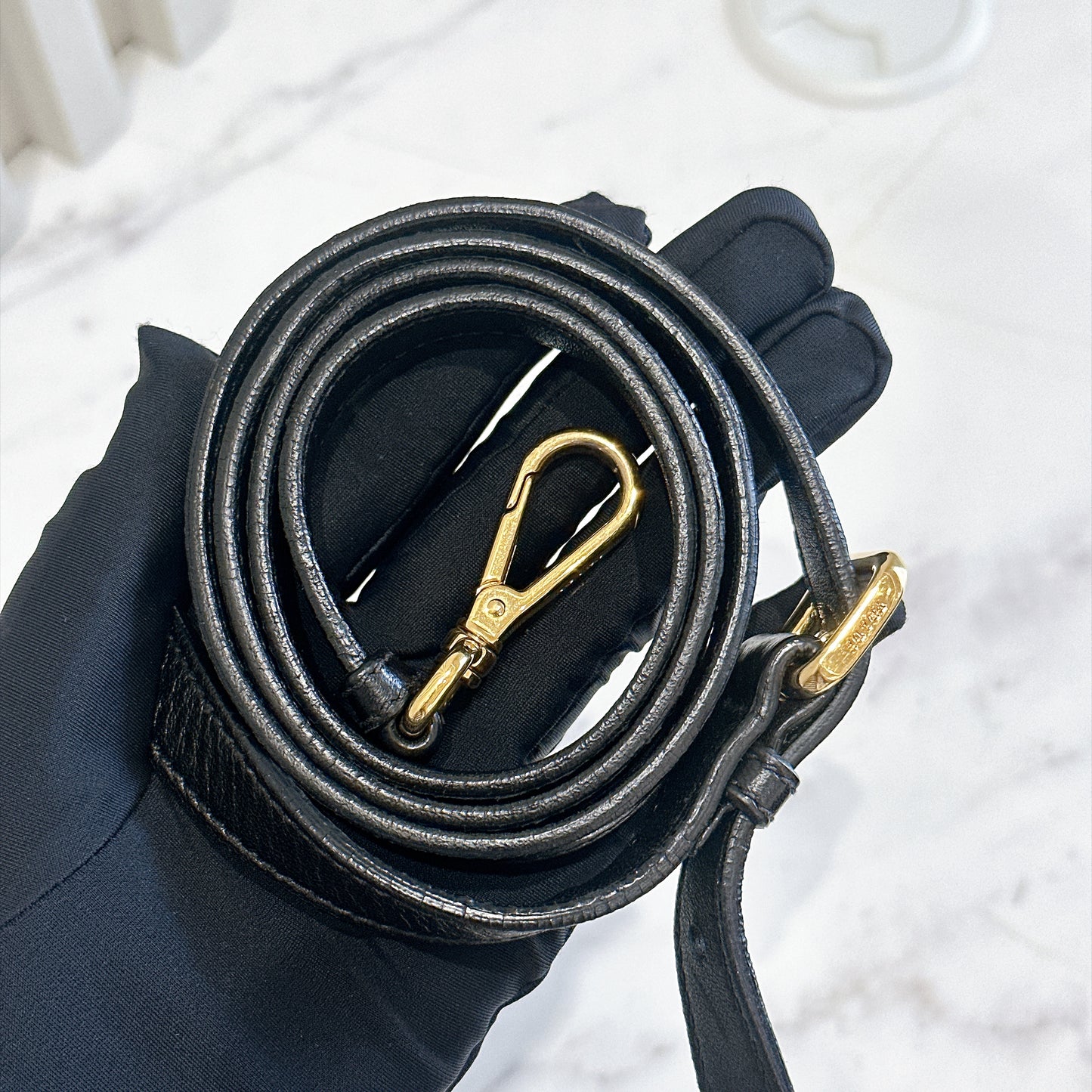 Prada Gaufre Ruched Flap Bag in Black Nappa Leather